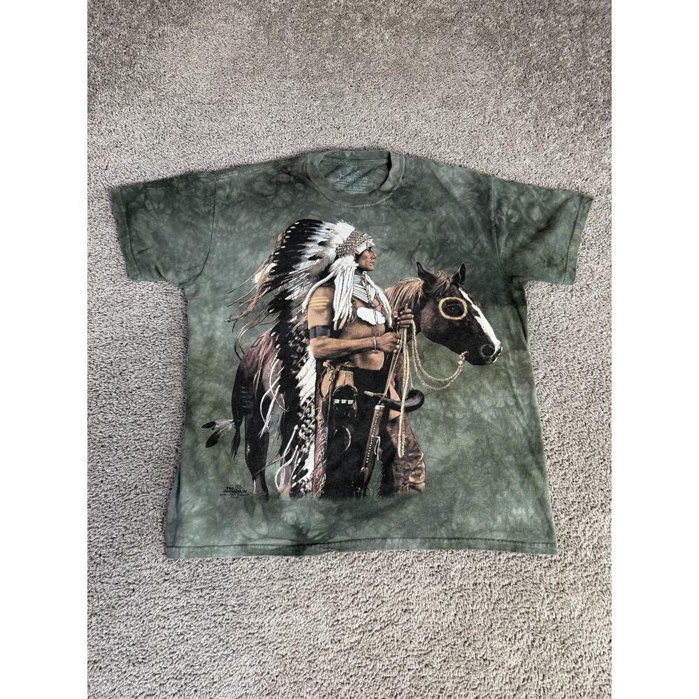 The Mountain Shirt Mens L Green Native American Horse Graphic Tie Dye Tagless